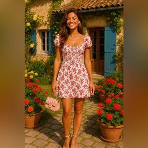 Smocked Ditsy Floral Midi Dress Cottagecore Castlecore Fairycore Spring Summer